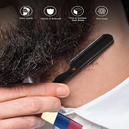 Professional Barber Straight Edge Razor and Barber Brush Set Include 5 Blades, Straight Razor for Men Close Shaving & Hair Cutting (Red/White/Blue)