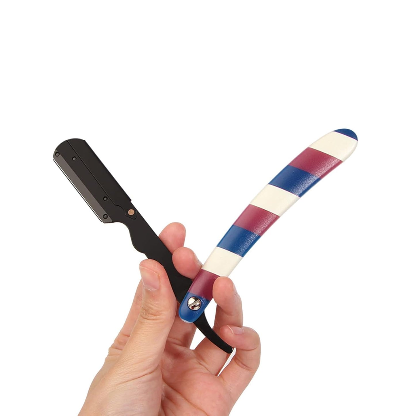 Professional Barber Straight Edge Razor and Barber Brush Set Include 5 Blades, Straight Razor for Men Close Shaving & Hair Cutting (Red/White/Blue)