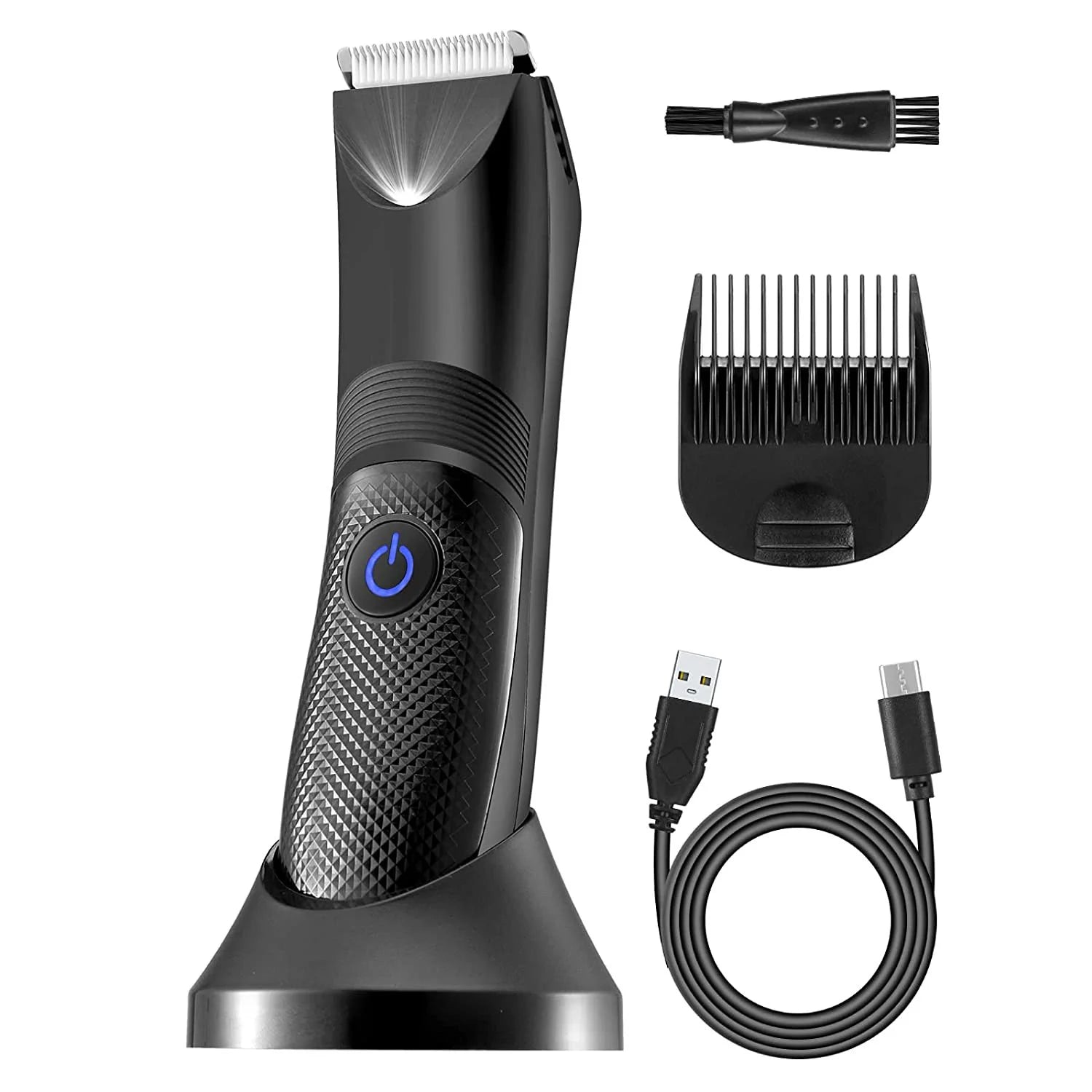 Electric Trimmer for Men, Body Hair Shavers with Charging Base Storage【Usb Rechargeable】【 Waterproof 】Trimmer Hair Razor- Black [5.9"*1.5"]