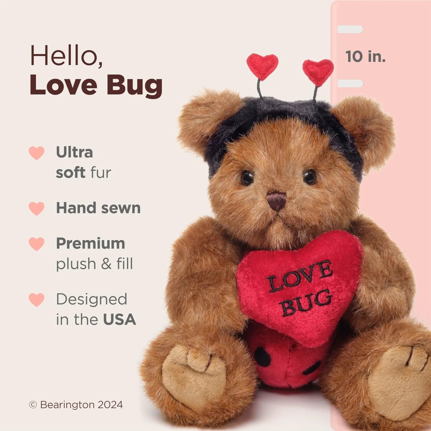 Bearington Love Bug the Valentine Bear, 10 Inch Teddy Bear Stuffed Animal