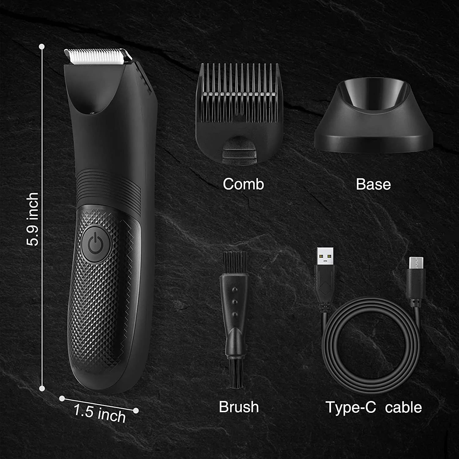 Electric Trimmer for Men, Body Hair Shavers with Charging Base Storage【Usb Rechargeable】【 Waterproof 】Trimmer Hair Razor- Black [5.9"*1.5"]
