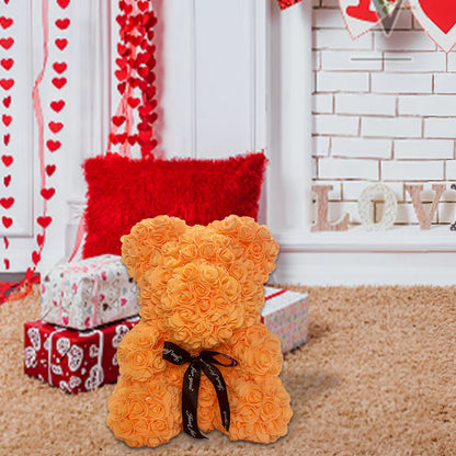 Rose Bear Teddy Bear 25Cm Flower Artificial Rose Bear Flower a Gift for Women Christmas Valentine'S Day Birthday Anniversary