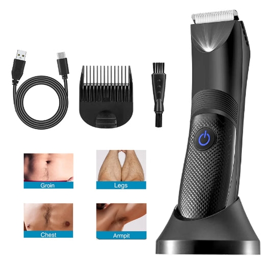 Electric Trimmer for Men, Body Hair Shavers with Charging Base Storage【Usb Rechargeable】【 Waterproof 】Trimmer Hair Razor- Black [5.9"*1.5"]