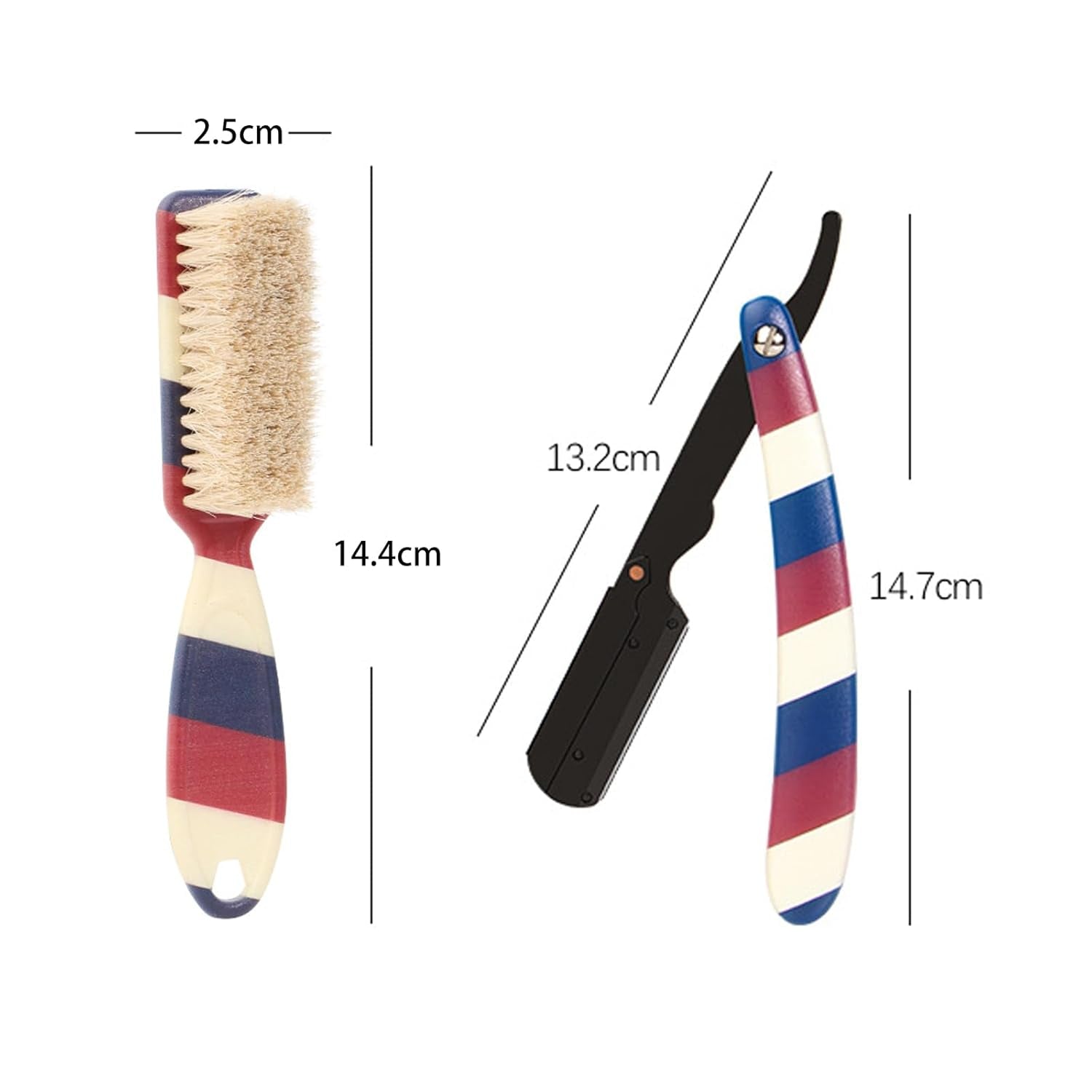 Professional Barber Straight Edge Razor and Barber Brush Set Include 5 Blades, Straight Razor for Men Close Shaving & Hair Cutting (Red/White/Blue)